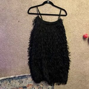 AQUA Black Fringe Dress